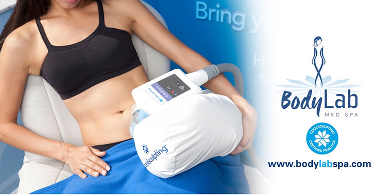 Woman receiving CoolSculpting to abdomen