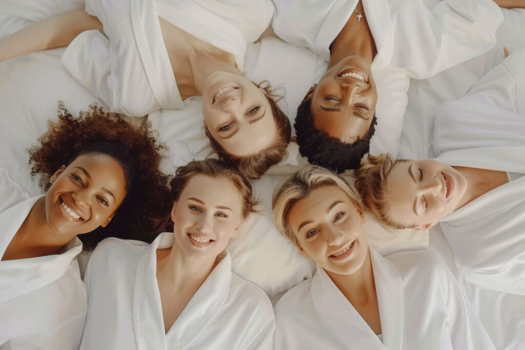 Six Women in Robes Looking Up